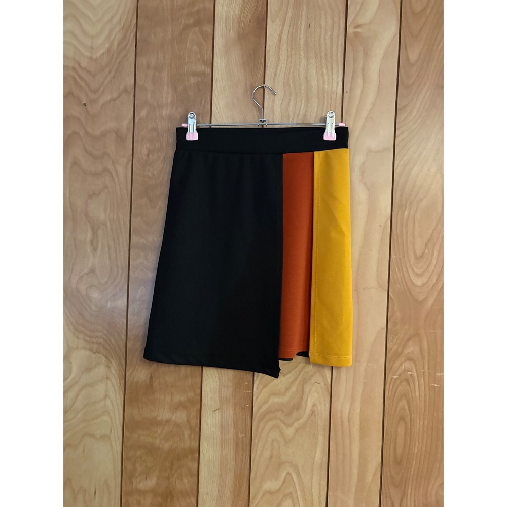 One By One Womens Colorblock Mini Skirt Asymmetrical Black Orange Yellow S 2026